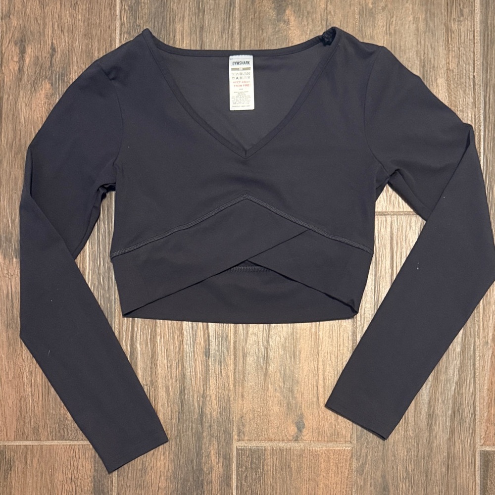 Gymshark Black Long-Sleeve Wrap-Front Crop Top